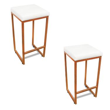 Imagem de Kit 2 Banquetas Alta Nick Industrial Base Metálica Assento Couro Sintético Bronze, Branco D Rossi