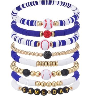 Imagem de Landical 8 pulseiras de beisebol para o dia do jogo, pulseiras elásticas com contas empilháveis, acessórios para mulheres, bijuterias, presentes, Stylish Style, argila de polímero, ABS, acrílico,, Sem