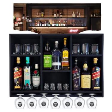 Imagem de Adega Vinhos De Parede Madeira MDF Porta Taças Bar Barzinho MDF Preto Fosco