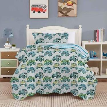 Imagem de Colcha Solteiro Infantil Cobre Leito Bordado Para Crianças Menino e Me