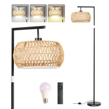 Imagem de MHYFYH Luminária De Chão Boho Rattan Mhyfyh, Luminárias Boêmias Com Altura Ajustável, Pé Regulável Controle Remoto, Iluminação Rústica Para Sala Estar, Quarto Ou Escritório (Marrom, Oval)
