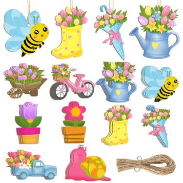 Imagem de Sophena 30 Peças De Enfeites Flores Primavera, Decoração, 10 Estilos, Borboleta Madeira, Abelha, Caminhão, Tulipas, Recortes, Ornamento Para Artesanato Doméstico, Pendurado, Verão, Aniversário, Fest