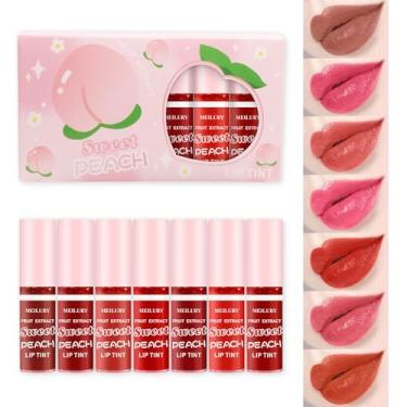 Imagem de Meilury Conjunto De 7 Cores Batom Líquido Matte, Mini Com Tonalidade Aquosa, Tom Multiuso Para Bochechas, Brilho Hidratante E Preenchedor, Maquiagem Leve Não Pegajosa, Duradoura Vívida (Pêssego)