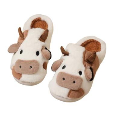 Imagem de FAYUEKEY Pantufas De Vaca Para Mulheres E Homens, Felpudas, Áreas Internas Externas (Marrom, Adulto, Feminino, 7, Faixa Numérica, Sistema Tamanhos Calçados Dos Eua, 8, Médio)