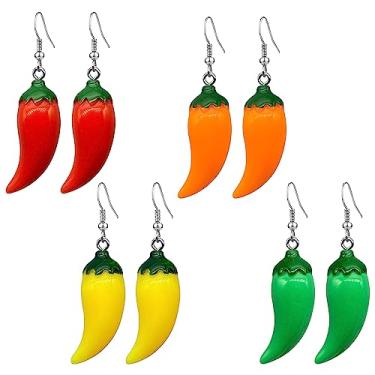 Imagem de QUPENGXU 4 pares de brincos pendentes de resina vegetal simulação realista para mulheres 3D brincos longos com pingente de pimenta e borla para mulheres, trumpet, Resina, Sem pedra preciosa