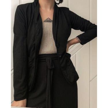 Imagem de N1162-Casaco Casaquinho Blazer Preto Básico Feminino Elegante 112k - X