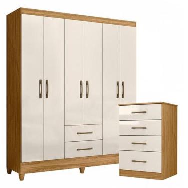 Imagem de Guarda Roupa Casal Panamá e Cômoda MS913 Freijó Off White  Moval