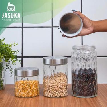 Imagem de Kit 3 Potes Porta Mantimentos de Vidro com Tampa Inox Rosca - FRATELLI