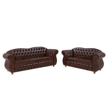 Imagem de Duas Poltronas + Uma Namoradeira Chesterfield Merlô Material Sintetico