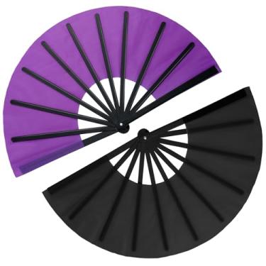 Imagem de Maitys 2 peças de leques grandes de palmas para dança de linha, leque dobrável de rave, tecido de nylon, dobrável para festival de dança em linha, artesanato, decoração de dança para lembrancinhas de