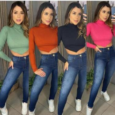 Imagem de cropped gola alta manga longa malha canelada triangulo - moda filo