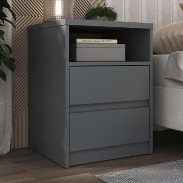 Imagem de Mesa de Cabeceira Quarto 45cm c/ 2 Gavetas e Nicho 100% MDF - Mambel Q