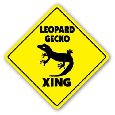 Imagem de SignJoker] Leopard Gecko Crossing Sign xing Gift Novelty Reptile Lizard cage Food Wall Plaque Decoration