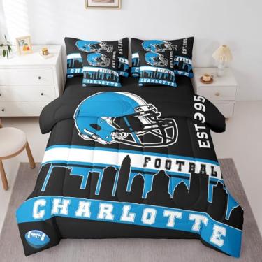 Imagem de Erosebridal Jogo de cama solteiro de futebol americano, 7 peças, para adolescentes e fãs de futebol americano, jogo de rúgbi, decoração de quarto, bola esportiva, competição, jogo de cama (Charlotte)
