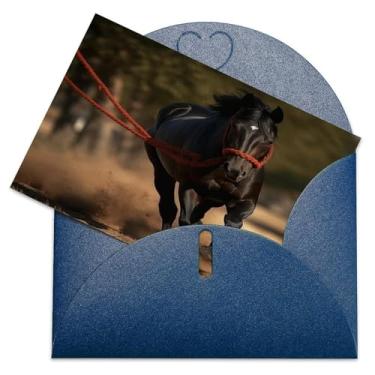 Imagem de Dwrepo Um cavalo com corda de chumbo vermelho cartão de felicitações com envelopes, cartão de agradecimento, cartão de feliz aniversário, cartões em branco, cartão de parabéns para aniversário
