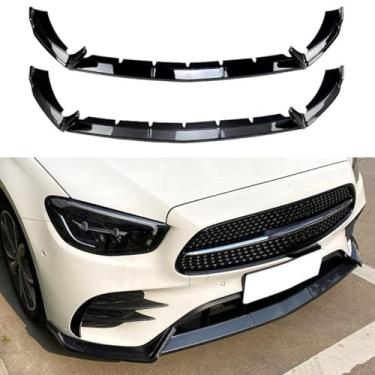 Imagem de Lábio do para-choque dianteiro do carro compatível com E-Class W213 E260 E300 AMG 2021+ divisor dianteiro difusor spoiler body kit acessórios para carro (preto brilhante)