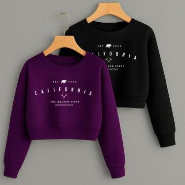 Imagem de Kit com 2 Cropped Moletom Estampa California Golden State Modinha Inve