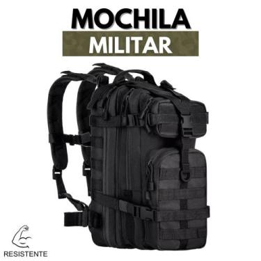 Imagem de Mochila Estilo Militar Preta  Grande, Resistente, com Bolsos Laterais 