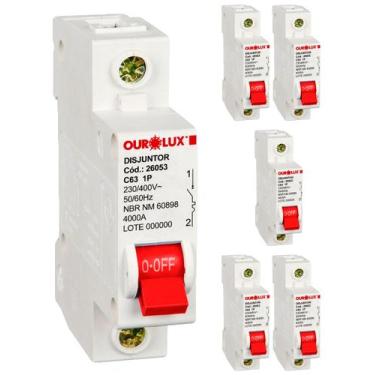 Imagem de 6 Disjuntor Monopolar 63 Amperes Curva C Ourolux