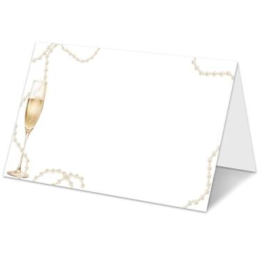 Imagem de Cartões de casamento champanhe para mesa, cartões de barraca dobrados, cartões de assento para chá de panela, aniversário, cartão de nome de comida de noivado para decoração de festa de recepção, 25