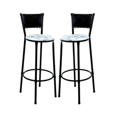 Imagem de 2 Banquetas Alta Junco Preto Cozinha Bancada Balcão Área de Churrasco Moderna Reforçada (2.bq.alta.preto/Bra.Flo)