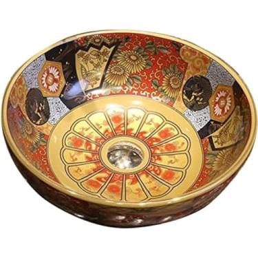 Imagem de Pia De Vaso De Lavagem De Vaidade De Banheiro Acima Do Balcão, Pia De Banheiro Bacia De Bancada Vintage Colorida Bacia De Lavagem De Cerâmica De Arte De Jardim, A, 40 * 15CM