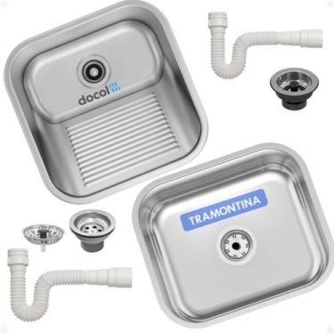 Imagem de Kit Tanque Lavanderia 40x40x23 Inox Docol 25L e Cuba Tramontina 40x34x