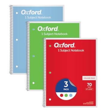 Imagem de Oxford Cadernos de 1 matéria, cadernos para escola, 20 x 26 cm, regra universitária, 70 folhas, cores primárias sortidas, pacote com 3, cores podem variar (1006792)
