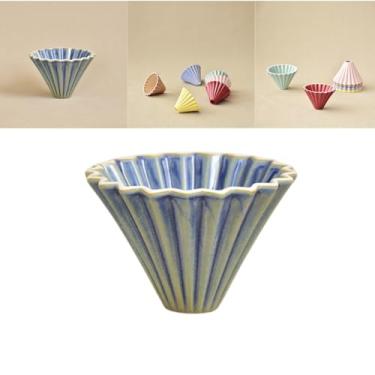 Imagem de Boxonly Coador de café de cerâmica azul Kiln – Cone de filtro V60 inspirado em origami de 10,3 × 7,8 cm, design de sulco profundo promove fluxo de água equilibrado e retenção de calor para café suave