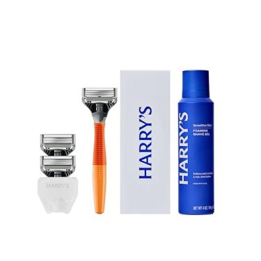 Imagem de Harry's Kit de barbear original para homens - cabo de barbear, 3 refis de lâmina de barbear, gel de barbear espumante e capa de lâmina de viagem - engenharia alemã - Ember