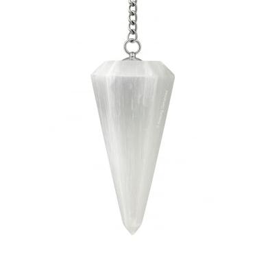 Imagem de Pêndulo de cristal de Selenita Amazing Gemstone para adivinhação, pêndulo de imersão, colar com corrente e bola de cristal para cura de Reiki e meditação com grade de cristal