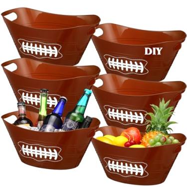 Imagem de Teenyyou 6 peças de balde de gelo de plástico marrom futebol americano refrigerador para bebidas a granel 4,5 l cesta de armazenamento oval banheira com alças para esportes de verão decoração de festa