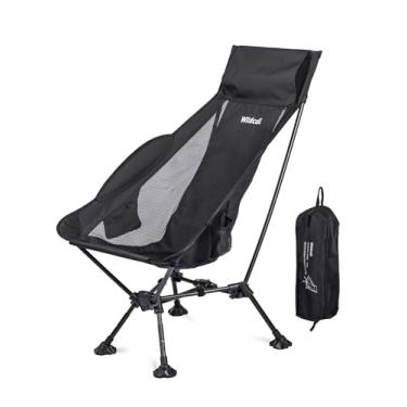 Imagem de WildCall Cadeira de acampamento leve dobrável com encosto alto com suporte de cabeça, cadeira de praia compacta com pés grandes anti-afundamento e ajuste de três ângulos de inclinação