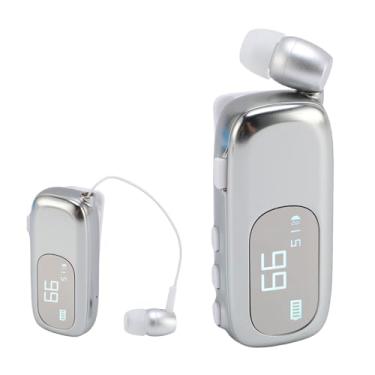 Imagem de VBESTLIFE Clipe Retrátil No Fone de Ouvido Bluetooth, Fone de Ouvido Cancelando o Ruído Sem Fio Com Chamadas Livres de Lcd e (Prata brilhante eletroplatada)
