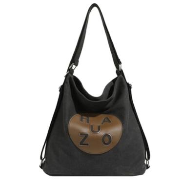 Imagem de Bolsa feminina de lona casual bolsa de trabalho de ombro mochila alça de couro bolsas bolsas bolsas, Preto, One Size