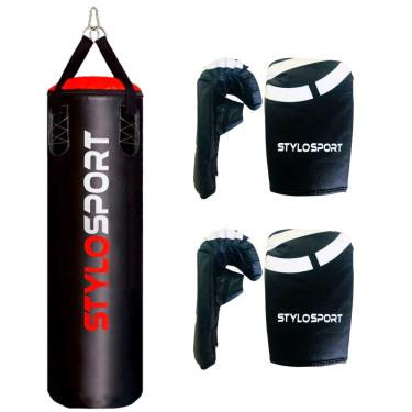 Imagem de SACO DE PANCADA 120CM PROFISSIONAL VAZIO + 2 PARES DE LUVA (Infantil, Preto)