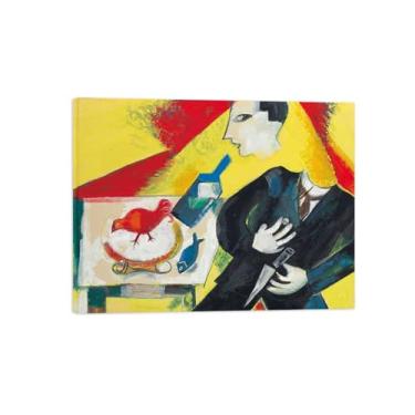 Imagem de Marcc Chagaall Famous Paintings Wall Art Wrapped Canvas Pictures Wall Decor - Quarto Wall Art Painting-Reprodução em tela - Bebedor 60 x 80 cm 24 x 31 polegadas Emoldurado