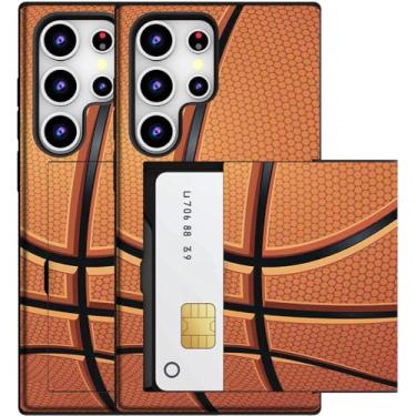 Imagem de MUQR Capa compatível com Samsung Galaxy S23 Ultra com suporte de cartão fofo - Design Kawaii, proteção contra quedas de nível militar, capa carteira robusta para mulheres (esportes de basquete preto)