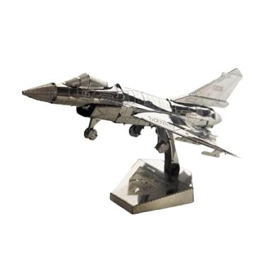 Imagem de Milageto Conjunto de blocos de construção de modelo de caça, brinquedo de construção, modelo de quebra-cabeça de metal 3D exclusivo, kit de avião para fãs, Prata