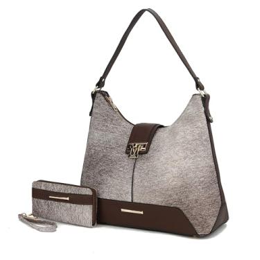Imagem de MKF Collection Bolsa Hobo para mulheres e conjunto de carteira de pulso, conjunto de bolsa de mão de couro vegano, bolsas de ombro por Mia K, Jeans Cb Graciela - café