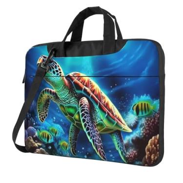 Imagem de Capa para laptop com pintura de diamante de tartarugas marinhas à prova de choque, capa protetora para notebook, bolsa portátil à prova d'água, Preto, 14 inch