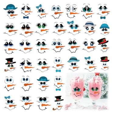 Imagem de 36 peças de adesivos de rosto de boneco de neve para artesanato enfeites de Natal fofos decalques de rosto de homem de neve adesivos de Natal para janela copos de vidro bolas potes suprimentos de