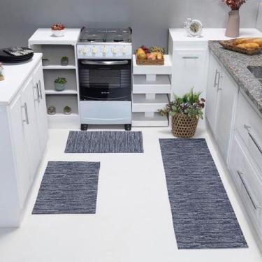 Imagem de Kit Passadeira Tapete Cozinha 3 Peças Jacquard Base Antiderrapante - M