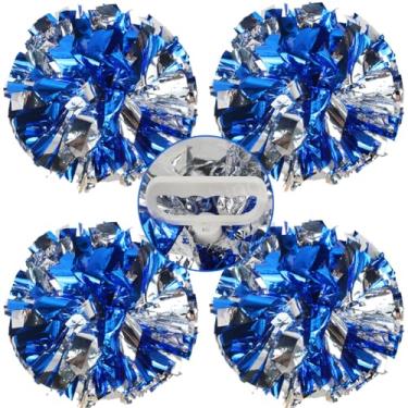 Imagem de Hooshing 4 Peças De Pompons Azuis E Prateados Para Líderes Torcida Com Alça, Desempenho Esportivo Espírito Equipe