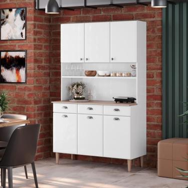 Imagem de Kit De Cozinha Compacta 120cm Em Aço Branco Retrô