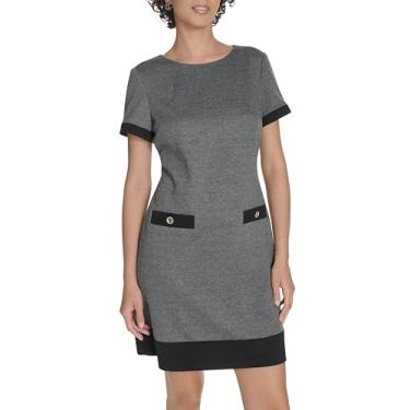 Imagem de Tommy Hilfiger Vestido feminino sem mangas de crepe, Preto/cinza, 46