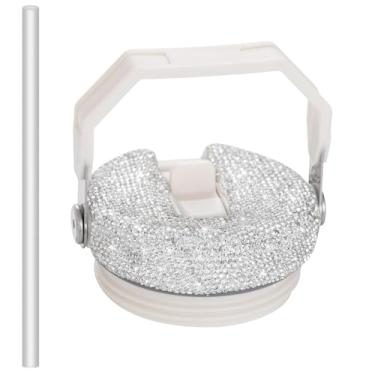 Imagem de Tampa de substituição de canudo flip compatível com Stanley IceFlow Tumbler 590 g/850 g Bling Tampa de substituição à prova de vazamento para Stanley Cup tampas removíveis com alça de canudo (branca)