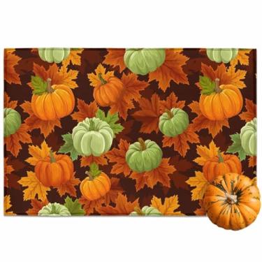 Imagem de Decorações de outono para casa, tapete de porta frontal de abóbora verde, entrada interna, capacho antiderrapante de folha de bordo tapete de ação de graças rústico absorvente resistente à sujeira