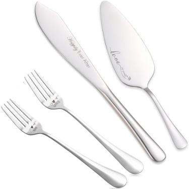 Imagem de iooiluxry Wedding Cake Knife and Server Set, Cake Cutting Set for Wedding, Cake Pie Serving Set Gift for Wedding Birthday Parties(Silver-modern 1)