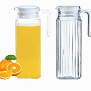 Imagem de Jarra de Vidro 1 Litro com Tampa Design Listrado Elegante e Resistente para Sucos Água e Bebidas Geladas Premium